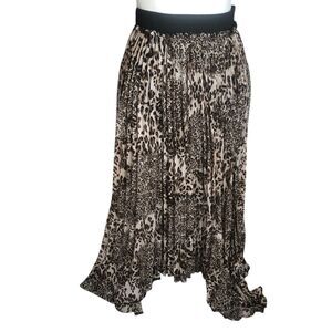 Marc‎ Bouwer Leopard Print Feminine Flowy Pleated Asymmetric Skirt XS